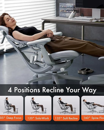 LiberNovo Dynamic Ergonomic Office Chair - Comfy Adjustable Desk Chair with Adaptive Lumbar Support, 160° Recline & Built-in Spine Stretch for Back Comfort, Home Office Long Hours Use, Black+48cm