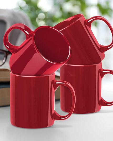 DISCOUNT PROMOS Ceramic Coffee Mugs 11 oz. Set of 10, Bulk Pack - Coffee cup set, Iced coffee cup, Gaming mug - Red