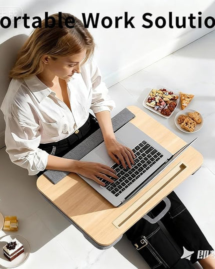 Heyfriday Home Office Lap Desk with Wrist Rest Laptop Bed Desk for Notebook, Laptop, Tablet, Lap Stand with Tablet, Phone Holder Fits Up to 14 Inch Laptops(Woodgrain)
