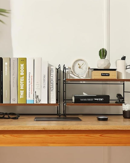 KATHY&BOB Wood Desk Shelf Organizer, 2-Tier Desktop Supplies Storage Rack, Adjustable Stackable Desk Shelf for Office, Kitchen, Bathroom, 15.75"*12.2"*7.87" (2 Sets)