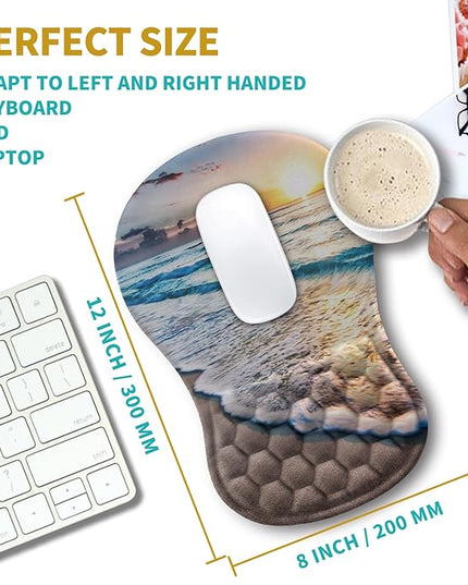 Hokafenle Ergonomic Mouse Pad Wrist Support, Wrist Rest Mousepad for Carpal Tunnel Pain Relief with Integrated Memory Foam Slope Massage Bulge (11.8x7.9 inch,Beach Sunset