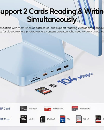 Upgraded 11 in 1 USB C Hub for iMac 24 inch USB Hub 2021 2023 2024 Support M.2 SSD (NOT Included), iMac Hub M1 M3 M4 Accessories, 4K HDMI, 2.5G Ethernet, 5 USB A/C Max 10Gbps, SD/TF - Blue