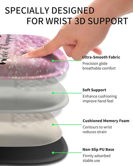 Hokafenle Ergonomic Wrist-hugging Mouse Pad Wrist Support, U-shaped Holding Wrist Rest Mousepad for Carpal Tunnel Pain Relief with Cushioned Memory Foam Slope Massage Bulge (10.2x8.3 in,Stay Positive)