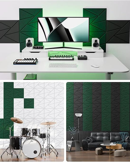 12 Pack Acoustic Panels with Self-Adhesive, 12"X 12"X 0.4"Sound Proof Foam Panels, Sound Panels High Density, Soundproof Wall Panels for Home Studio Office Forest Green