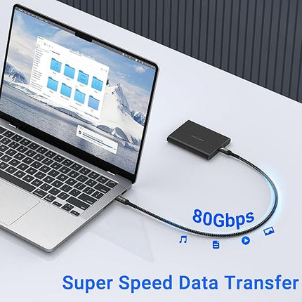 80Gbps USB Data Cable(1.5FT, 2packs) USB C to USB C 240W for Thunderbolt 5, Bandwidth for 16K/Dual 8K, Video Cable Compatible with iPhone 16/Pro/Plus/Pro Max, Thunderbolt 4/3 Cable