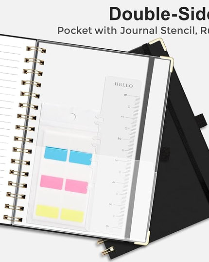 EMSHOI Meeting Notebook for Work - A5 Half Meeting Half Note Planner, 140 Pages, 100GSM Thick Paper, Hardcover, Project Organizer for Women Men Office, Business, Note Taking, 6"x8.3" - Black