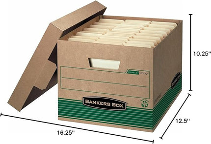 Bankers Box 12-Pack 100% Recycled Medium Duty File Storage Boxes with Lids, FastFold Assembly, Letter/Legal, STOR/FILE, (12770)