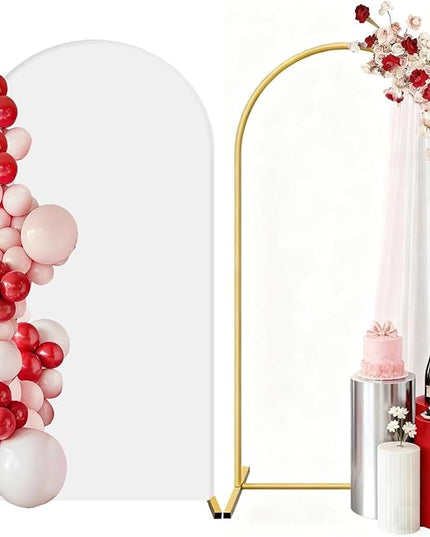 Metal Arch Backdrop Stand and Cover Set 6.6 ft, Wedding Arch Stand with White Cover for Party, Birthday, Wedding, Bridal Shower, Baby Shower (White, 6.6 ft)