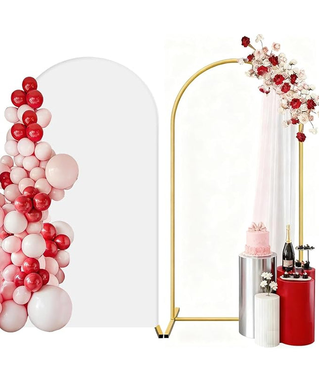 Metal Arch Backdrop Stand and Cover Set 6.6 ft, Wedding Arch Stand with White Cover for Party, Birthday, Wedding, Bridal Shower, Baby Shower (White, 6.6 ft)