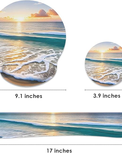 Britimes Summer Beach Sun Ergonomic Mouse Pad Set with Wrist Rest Non-Slip Rubber Base Wrist Cushion Support and Coasters Mousepad with Wrist Support for Computer Keyboard and Desk