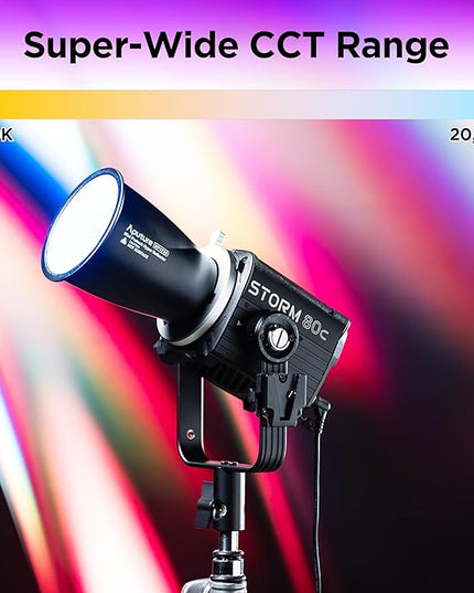 Aputure Storm 80c RGB LED Video Light - 80W Full-Color Point Source Fixture, 20,185 Lux @1m, 1800K-20,000K, Advanced Diode Mixing, CRI≥97, IP65 Weatherproof, Sidus Link, DMX & LumenRadio Control
