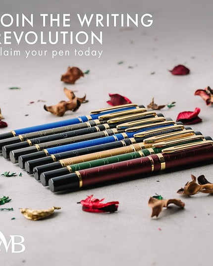 Wordsworth & Black Primori Fountain Pen Set [Blue Gold]; Extra Fine Nib, Gift Case, 24 Ink Cartridges, Refill Converter, Manual; Journaling, Calligraphy, Smooth Writing Pens; Left and Right Handed