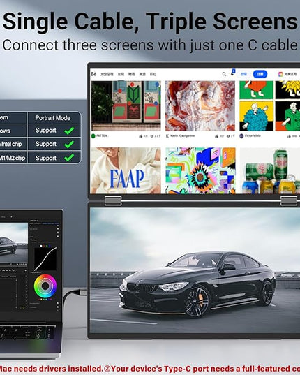 InnoView 15.6" FHD Dual Portable Monitor | All-in-One Foldable & Stackable Design | 315° Screen Adjustment & 180° Stand | USB-C/HDMI Travel Monitor for Laptop, Mac, Windows