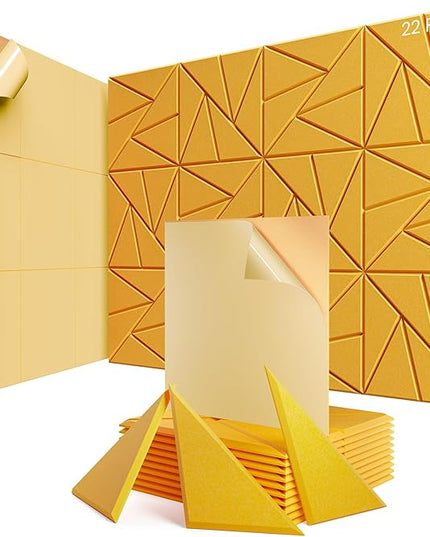 22 Pack Acoustic Panels with Self-Adhesive, 12"X 12"X 0.4"Sound Proof Foam Panels, Sound Panels High Density, Soundproof Wall Panels for Home Studio Office Gold