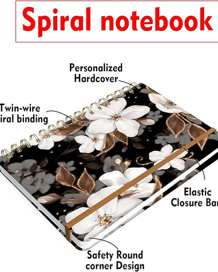 Spiral Journal Notebook for Women, Hardcover A5 College Ruled Notebook, 60 Sheet, Thick Paper, Cute Lined Journal for School, Office & Work, 6 x 8.4 in(Cute Flower)