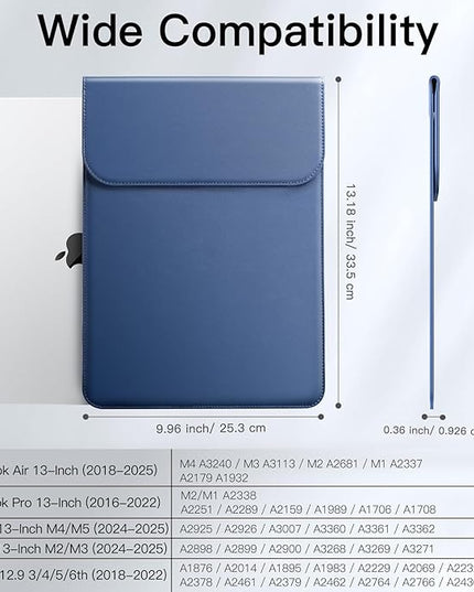 JETech Slim Laptop Sleeve for MacBook Air 13-Inch (M4/M3/M2) 2022-2025, MacBook Pro 13-Inch (M2/M1) 2016-2022, PU Leather Case (Navy)