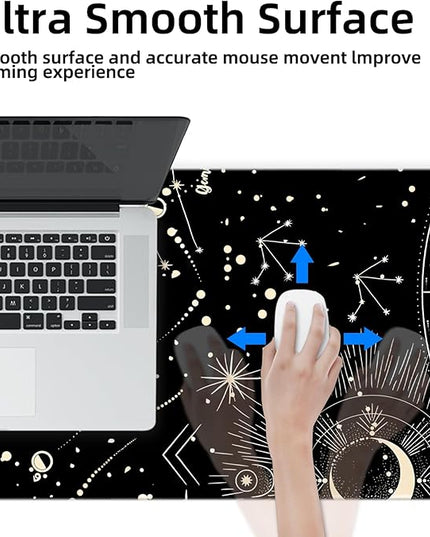 Galdas Gaming Mouse Pad XXL XL Large Long Extended Big Mousepad Non-Slip Rubber Keyboard Desk Pad with Stitched Edges for Laptop Home Office (31.5x11.8x0.08 Inch) … (Black Moon)