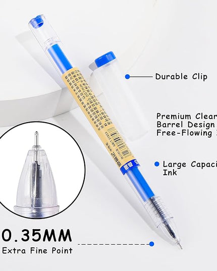 RIANCY 12 Pack Gel Ink Pens (6 Black + 6 Blue), 0.35mm Extra Fine Point Tip, Japanese Style Stationery Quick Dry No Smear No Bleed, Smooth Writing Pen for Journaling Note Taking Office School Supplies