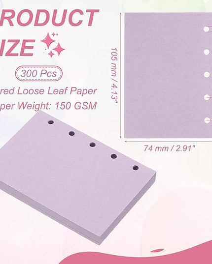 PATIKIL Colored Loose Leaf Paper, 4.1" x 3"(A8) 300 Sheets 5 Holes Punched 150GSM Blank Binder Refill Paper Supplies for Office Note Taking Teacher Planner Journal Notebook, Light Purple