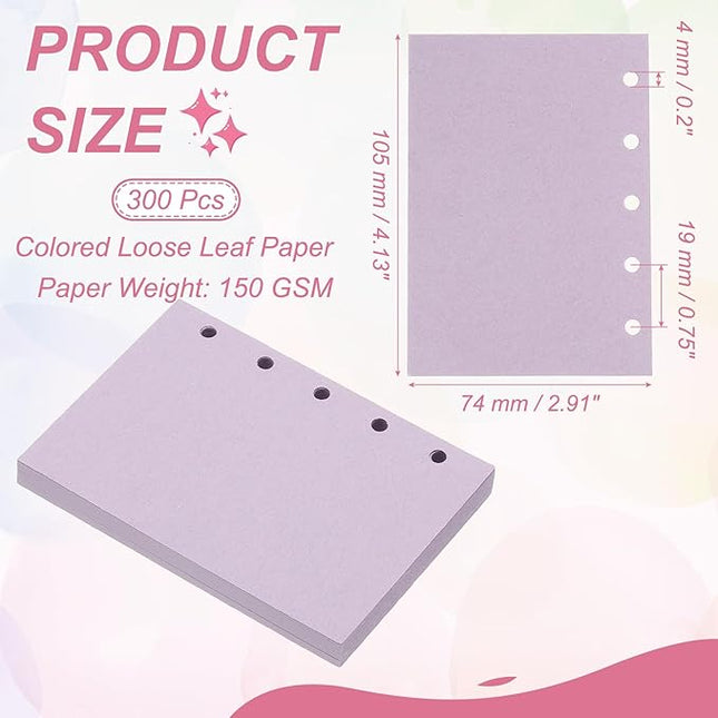 PATIKIL Colored Loose Leaf Paper, 4.1" x 3"(A8) 300 Sheets 5 Holes Punched 150GSM Blank Binder Refill Paper Supplies for Office Note Taking Teacher Planner Journal Notebook, Light Purple