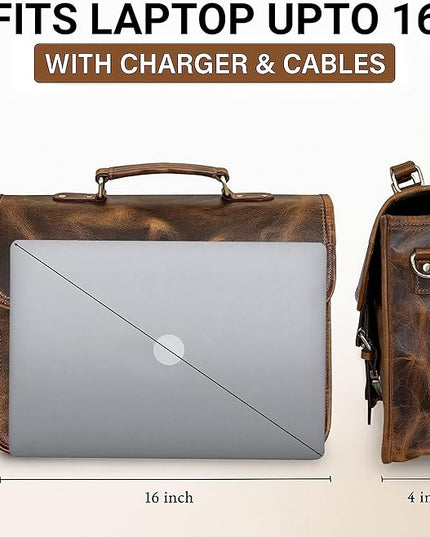 RUSTIC TOWN Leather Messenger Bag for Men - Full Grain Leather Briefcase Laptop Satchel Office Crossbody Travel Bag