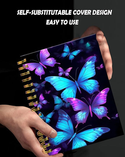 Spiral Journal Notebook for Women,A5 College Ruled Notebooks 6"x 8.4", 120 Pages (60 Sheets) Lined Journal with Premium Thick Paper,Perfect for School Office Home(Blue Purple Butterfly)