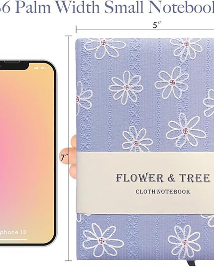 B6 Notebook, Flower Fabric Journal, Writing Notebook for Women, 5x7 Lined Notebook & Sketchbook, Lay Flat Hardcover Notebook, Small Sketchbook, Daisy Gifts for Girl, Blue