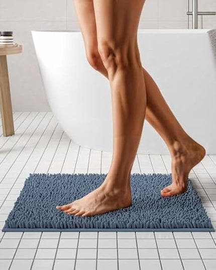 MAYSHINE Plush Shaggy Chenille Bath Mat | Extra Soft, Super Absorbent, Non-Slip Bathroom Rug | Fluffy Microfiber, Area Rug Sets for Bathroom Floor, Kitchen, Living Room | 32"x20" | Grey