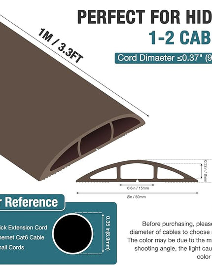 Floor Cord Cover, Cable Protector, 0.63W x 0.31H inches, Wire Cover for Extension Cords, Floor Cable Covers Prevent Cable Trips (Brown, 50-3 Feet)