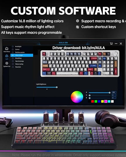 Aula F99 Keyboard Gaming Wireless Mechanical Keyboards Computer Bluetooth Creamy Keyboard Full Size Hot Swappable Custom RGB Backlit with 8000mAh Battery, Tri-Mode BT5.0/2.4GHz/USB-C (Gradient Grey)