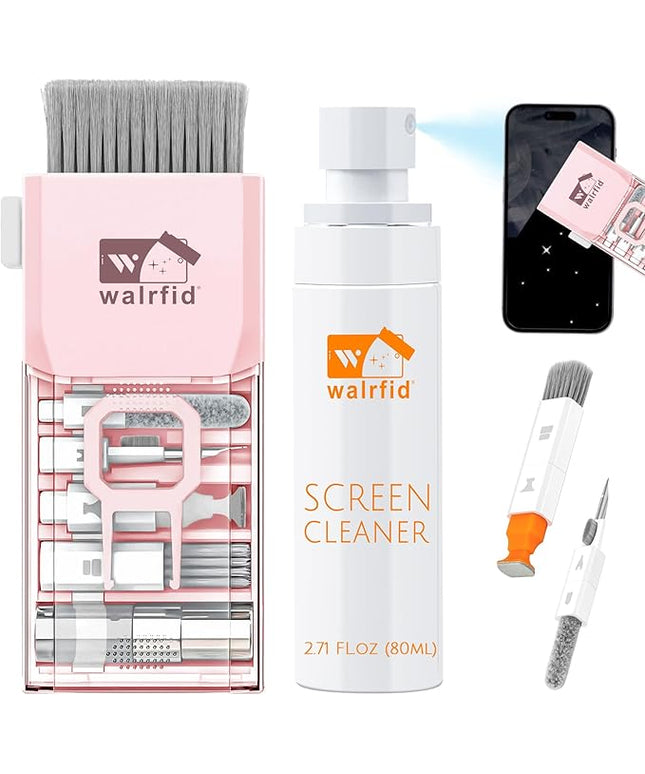 walrfid Laptop Keyboard Cleaner Kit, 15-in-1 Computer Screen Cleaning Brush Tool for iPhone MacBook, Electronic Device Clean Spray for Camera Lens PC TV Tablet, 82ml Screen Cleaner Pink