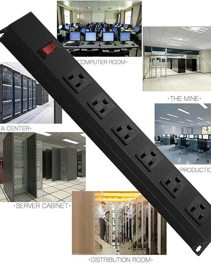 Metal Wall Mount Power Strip, Mountable Power Outlet with 6 AC Outlets, Aluminum Alloy Mount Power Socket with Switch, 3 FT SJT 3/C 14AWG Power Cord, 15A 125V 1875W (6AC) Black