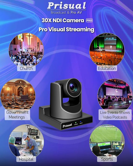 Prisual NDI PTZ Camera System Gen 5, 30X Optical Zoom, NDI 6 & NDI HX3 Certified, AI Auto Tracking, PoE HDMI Bundle PTZ for Church Worship,NDI PTZ Controller, (NDI PTZ Bundle TEM-30N PROx2+TEM-JOY1)