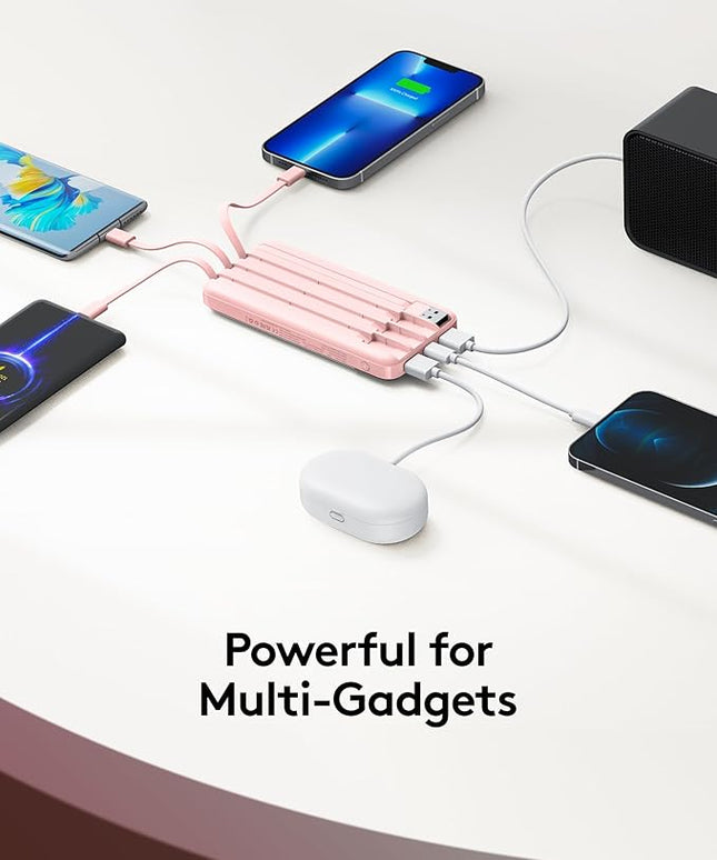 Portable Phone Charger, 10000mAh Portable Charger Power Bank with Built-in Cables, Travel Essential Battery Pack Compatible with iPhone, Samsung, Google, iPads, Tablets, etc