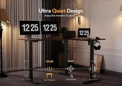 Claiks L Shaped Standing Desk Adjustable Height, Dual Motor Electric Corner Standing Desk, 63x55 inch Sit Stand up Desk with Splice Board, Rustic Brown