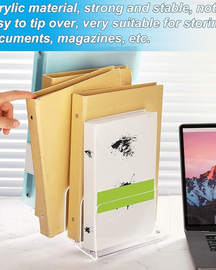 Chunful Acrylic Desk Organizer, 5 Section Desk File Holder Sorter Stand Rack Vertical Organizer Desktop Vinyl Storage Display for Record Album Book Magazine Document Home Office(Clear)