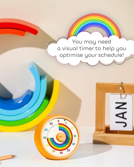 Visual Timer for Kids, 60-Minute Countdown Timer for Classroom Office Kitchen, Desk Timer Kids Time Management Tools with Silent Operation, Pomodoro Time Rainbow Pattern (Orange)