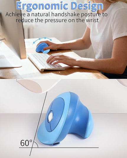 Wireless Mouse Ergonomic Vertical Mouse with Bluetooth & 2.4GHz USB Receiver 3 Buttons Rechargeable Silent Portable Optical USB Cordless Mice for Laptop PC Desktop Tablet Kids Adults Gifts (Blue)
