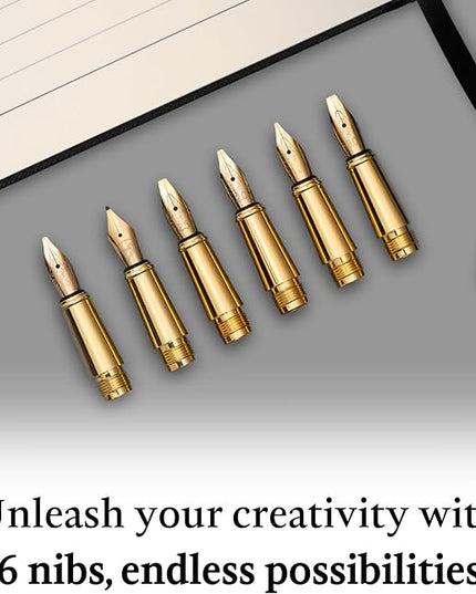 Ellington Pens Luxury Calligraphy Set - Premium Fountain Pen with 6 Nibs, 50 ml Black Ink Bottle, 6 Cartridges, Converter, Elegant Gift Box – Perfect for Drawing, Writing, Gifting (Nautilus)