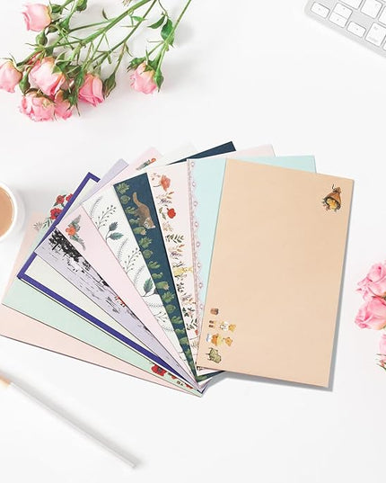 91 Pcs Stationery Paper Envelopes Set Includes 60 Lined Writing Paper & 30 Envelopes with 48 Colorful Round Dot Stickers, Cute Vintage Letter Writing and Stationery Paper Envelopes(10Style)