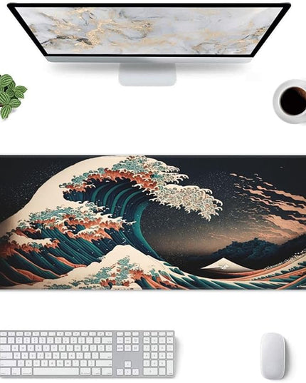 Japanese Waves in The Dark Gaming Mouse Pad XL, Large Non Slip Rubber Mousepad, Stitched Edges Mouse Pads, Long Extended Mouse Pad,31.5'' X 11.8''