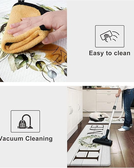 KIMODE Anti Fatigue Kitchen Rugs Sets of 2, Non Slip Waterproof Kitchen Mat, Farmhouse Kitchen Runner Rug, Ergonomic Standing Kitchen Mats for Floor 2 Piece, 20" x 59" + 20" x 32", White