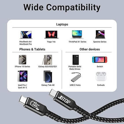 USB 4 Cable(6.6FT, 2packs) Compatible with Thunderbolt 4/3 40Gbps High Speed Type C to USB C Cable Supports 240W Fast Charing and 8K@60Hz Display for iPhone 16/15 MacBook, iPad