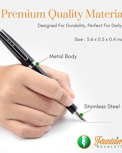 FPR Ambassador Ultra Flex Nib Fountain Pen Set, Black - Refillable Pen w/Cartridges & Converter - Calligraphy Pens for Writing, Journaling & Gifting - Luxury Pens For Smooth Strokes