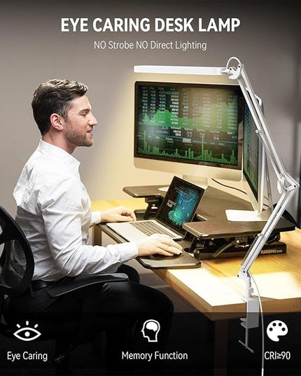 SKYLEO Led Desk Lamp - 31.5" Desk Light - 5 Color Modes X 11 Brightness Levels - Adjustable Swing Arm - Timmer & Memory Function - 12W Study Lamp - White