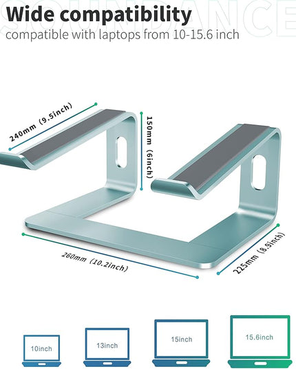 SOUNDANCE Laptop Stand, Aluminum Computer Riser, Ergonomic Laptops Elevator for Desk, Metal Holder Compatible with 10 to 15.6 Inches Notebook Computer, Aquamarine