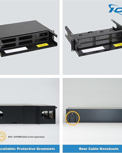 ICC 2U Fiber Optic Rack Mount Enclosure - 6 Slots for LGX Compatible Adapter Panels or Cassettes, Supports up to 144 Fibers, Fits 19-Inch Racks, Secure Fiber Management Solution, ICFORE62RM