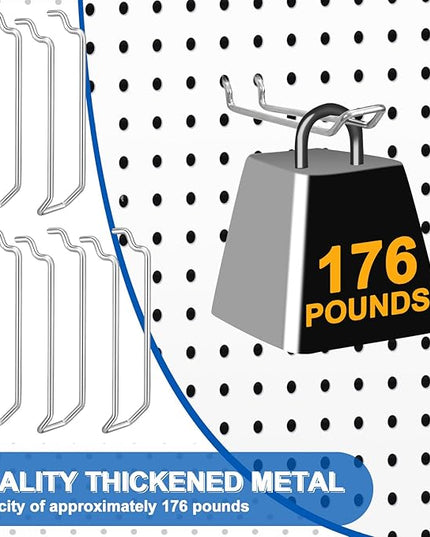 Tandefio 50 Pcs Double Arm Pegboard Hooks Heavy Duty 4.52" Fit 1/4 Pegboard Hole Loop Peg Board Wall Pegs Shelf Hooks for Shelves for Retail Stores Craft Room Garage Workbench