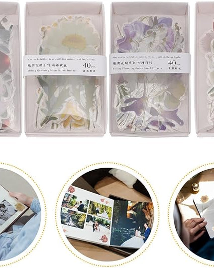 SEWCHICS 4Pcs DIY Scrapbooking Stickers Set Floral Stationery Stickers for Journal and Diary Decorations, Creative Album Decors for Crafting and Handmade Scrapbook Projects