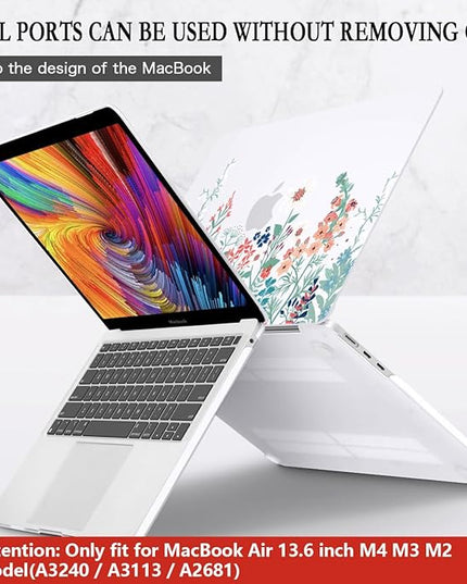 CISSOOK for MacBook Air 13.6 Inch Case 2022 2023 2024 2025 Release Model A2681 A3113 A3240, Matte Frosted Hard Shell Cover with Keyboard Cover for MacBook Air 13.6 M2 M3 M4 - Wildflowers